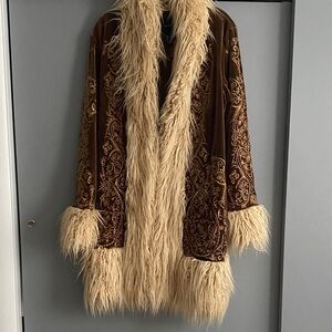 Forever 21 Brown and Cream Embroidered Teddy Jacket